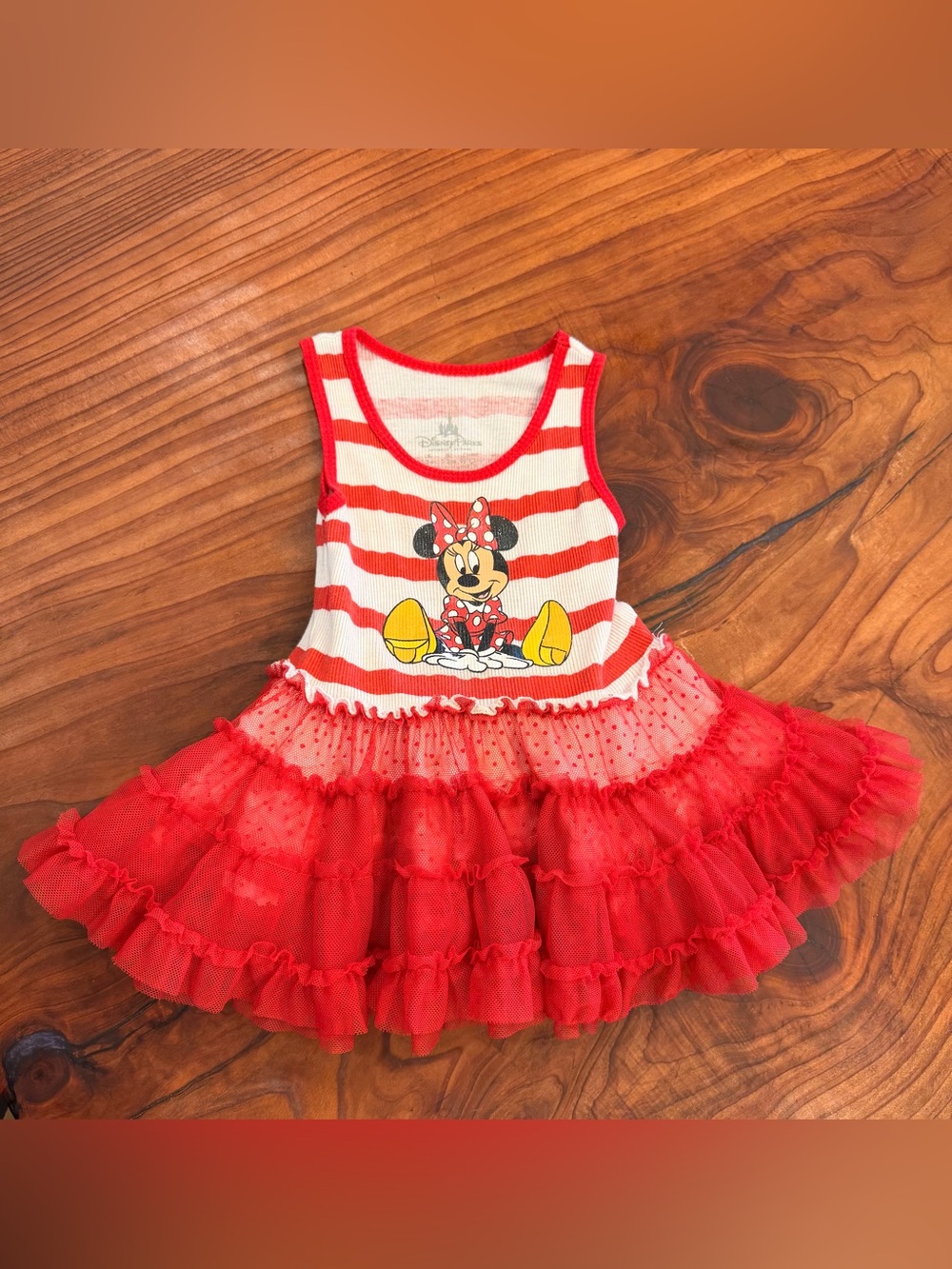 Disney Parks Baby Girl Minnie Mouse Tutu Dress Red White Size 12 months like new